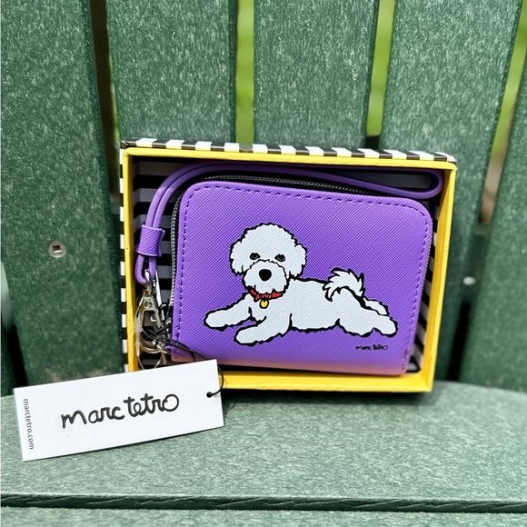 Marc Tetro White Dog Purple Zip Wallet Wristlet NWT - Picture 1 of 7